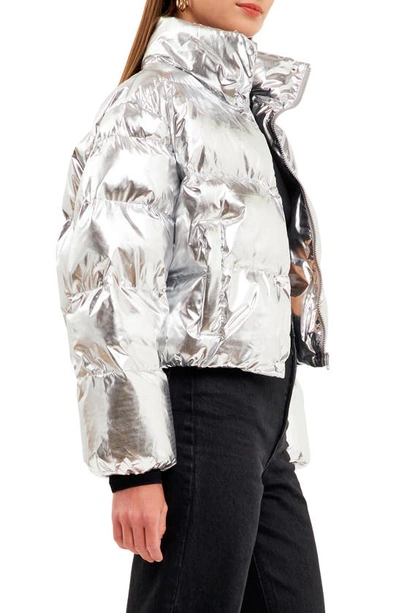 Grey Lab Crop Puffer Jacket In Metallic