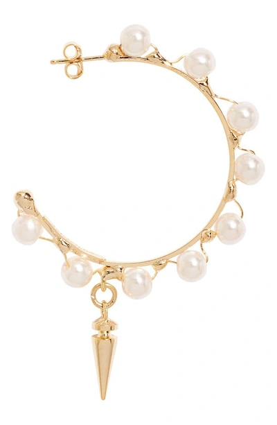 Shop Rosantica Spine Pearl & Spike Hoop Earrings In Gold Pearls