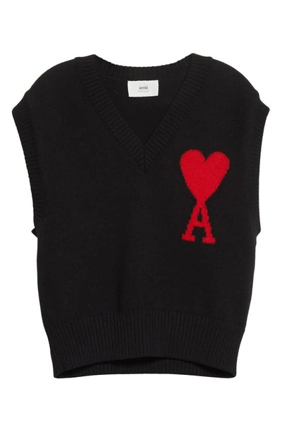 Shop Ami Alexandre Mattiussi Ami De Couer V-neck Wool Sweater Vest In Black/ Red/ 009