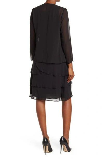 Shop Slny 3/4 Sleeve Sequin Dress & Jacket Set In Black