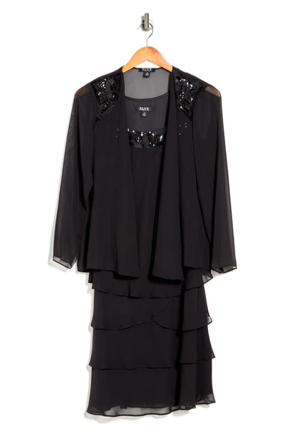 Shop Slny 3/4 Sleeve Sequin Dress & Jacket Set In Black