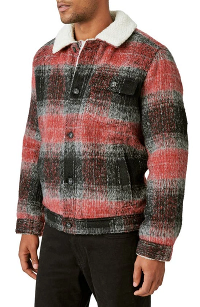 Shop Lucky Brand Plaid Faux Shearling Lined Trucker Jacket In Grey Heather Multi