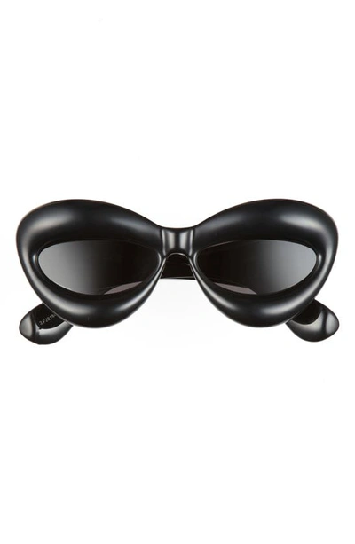 Shop Loewe 55mm Cat Eye Sunglasses In Shiny Black / Smoke