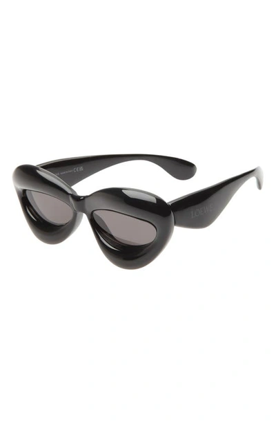 Shop Loewe 55mm Cat Eye Sunglasses In Shiny Black / Smoke