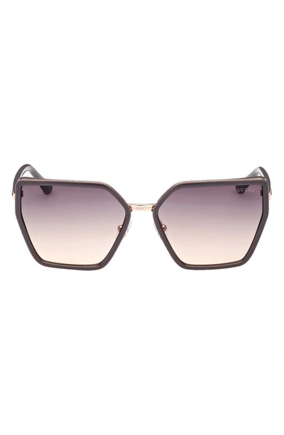 Shop Guess 59mm Gradient Geometric Sunglasses In Grey/ Gradient Smoke