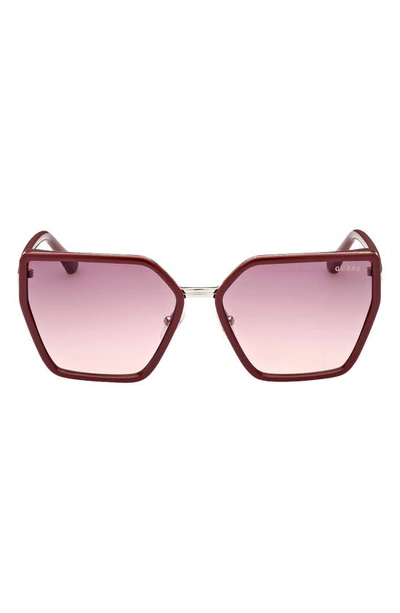 Shop Guess 59mm Gradient Geometric Sunglasses In Shiny Bordeaux / Gradient