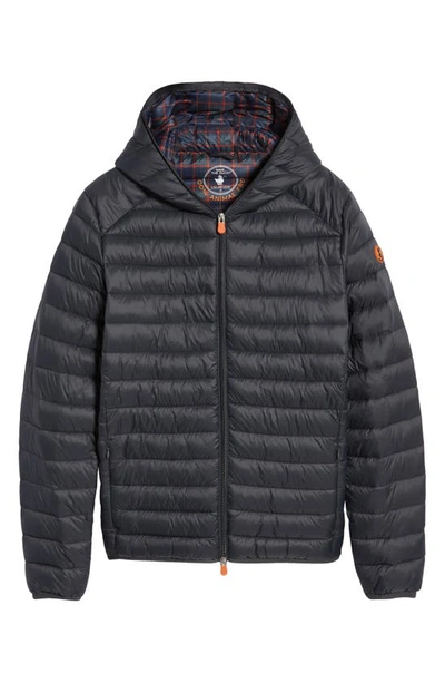 Save The Duck Alexander Ecological Black Down Jacket Man In Green Black Lining Tartan