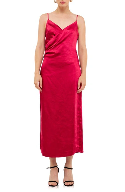 Endless Rose Surplice Satin Slipdress In Rouge