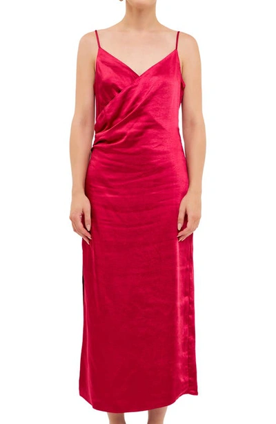 Endless Rose Surplice Satin Slipdress In Rouge