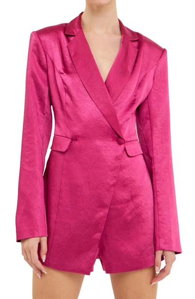 Endless Rose Long Sleeve Satin Blazer Romper In Orchid