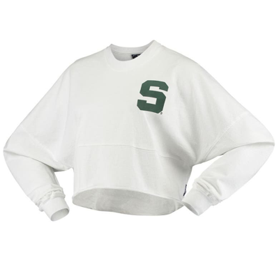 Shop Spirit Jersey White Michigan State Spartans Raw Hem Cropped  Long Sleeve T-shirt