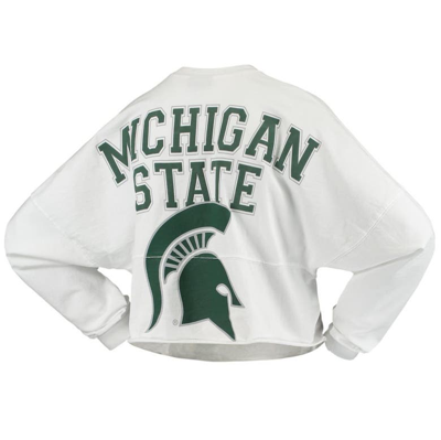 Shop Spirit Jersey White Michigan State Spartans Raw Hem Cropped  Long Sleeve T-shirt