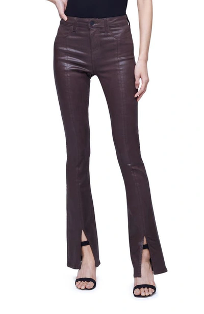 Shop L Agence Beatrix Coated Slit Leg Bootcut Jeans In Cocoacoated