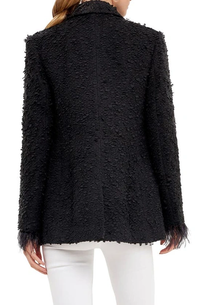 Endless Rose Feather Cuff Tweed Blazer In Black