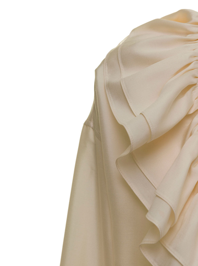 Shop Alberto Biani Woman Ivory Colored Silk Shirt With Ruffles In White