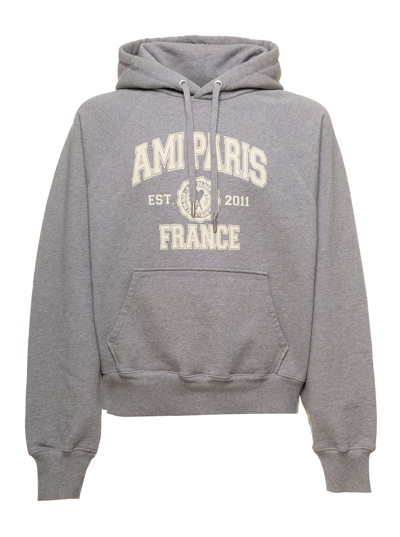 Ami Alexandre Mattiussi France Logo-print Cotton-jersey Hoodie In Grey |  ModeSens