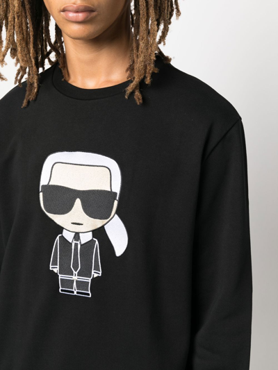 Shop Karl Lagerfeld Crew Neck Sweater With Logo In Black