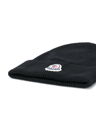 Shop Moncler Ribbed Knit Logo Patch Hat