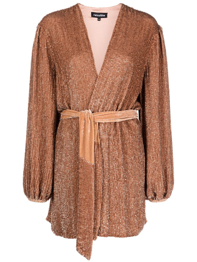 Shop Retroféte Retrofete Gabrielle Sequin Wrap Short Dress In Brown