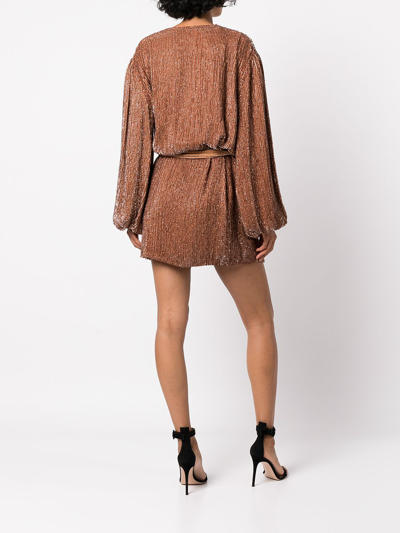 Shop Retroféte Retrofete Gabrielle Sequin Wrap Short Dress In Brown