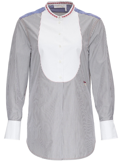 Shop Chloé Striped Cotton Shirt With Contrasting Bib In Blu
