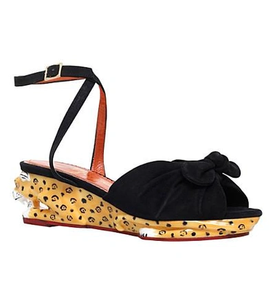 Shop Charlotte Olympia Panthera 45 Suede Wedge Sandals In Blk/other