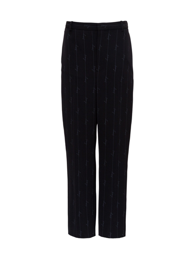 Shop Balenciaga Wide Trousers With All Over Logo In Black