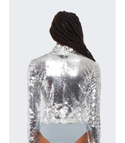 Shop Brandon Maxwell Long Sleeve Sequin Bodysuit In Silver