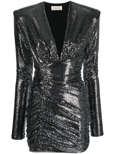 Shop Alexandre Vauthier Short Silver Sequin Dress With V-neckline