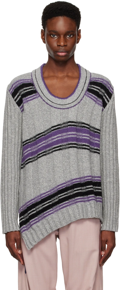 Shop Kiko Kostadinov Gray & Purple Brutus Sweater In Grey Melange/aura