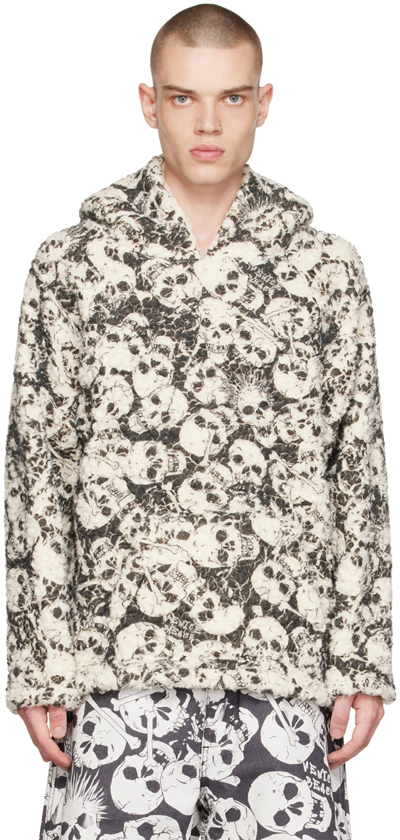 Gender Inclusive Skull Print Fleece Hoodie In Black