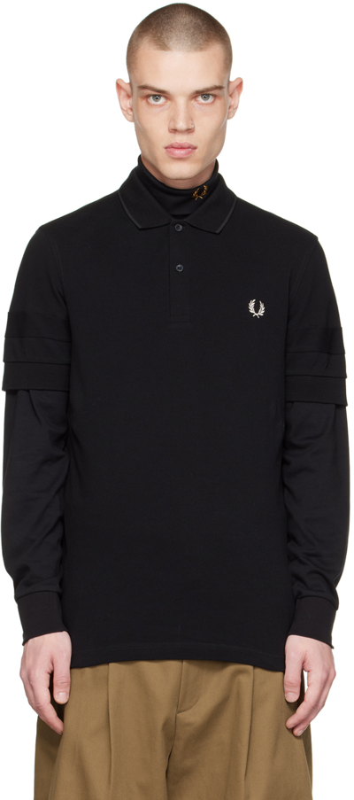 Shop Fred Perry Black Paneled Sleeve Polo In 102 Black