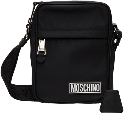 Shop Moschino Black Logo Messenger Bag In A2555 Fantasy Print