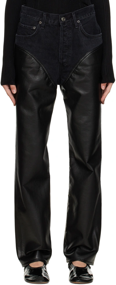 Shop Agolde Black Harley Leather Pants In Form / Detox