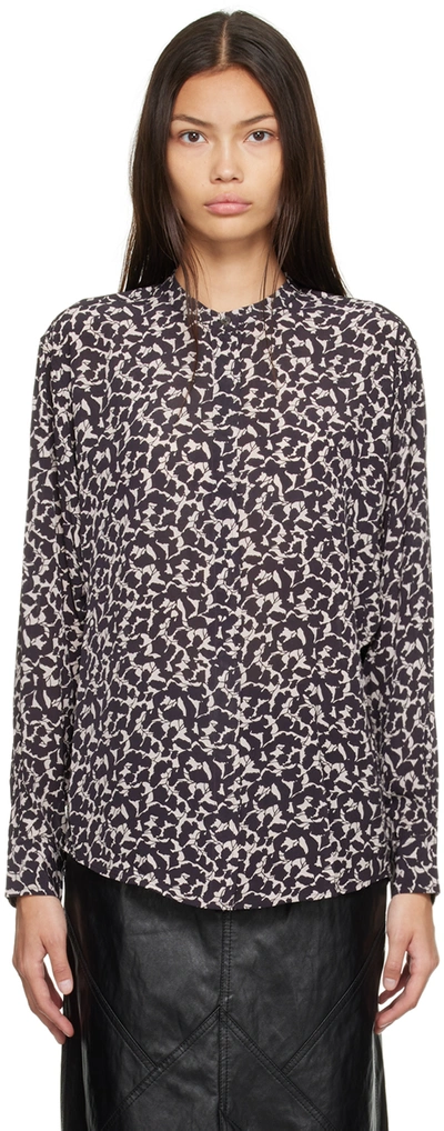 Isabel Marant Étoile Catchell Leaf-print Blouse In Ecbk Ecru/black