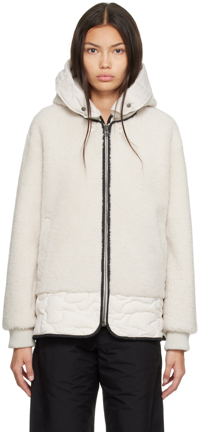 Shop Yves Salomon Off-white Paneled Shearling Jacket In B2857 Ivory/fog
