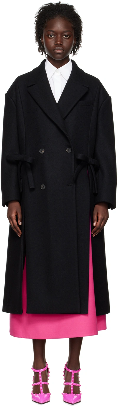 Shop Valentino Black Bow Coat In 0no Nero