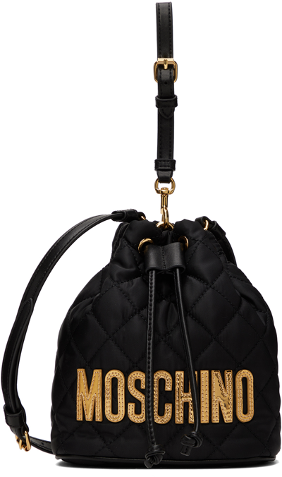Shop Moschino Black Quilted Logo Pouch In 2555 Fantasy Print B