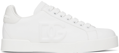 Shop Dolce & Gabbana White Portofino Dg Sneakers In 80001 White