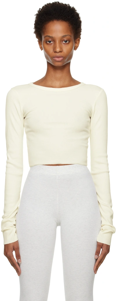 Shop Éterne Off-white Cropped Long Sleeve T-shirt In Cream