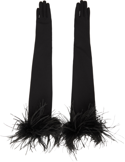 Shop Vaillant Ssense Exclusive Black Feather Long Gloves