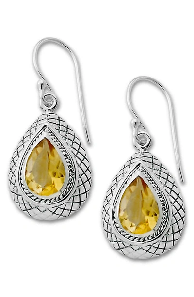 Shop Samuel B. Sterling Silver Pear Cut Citrine Drop Earrings In Yellow