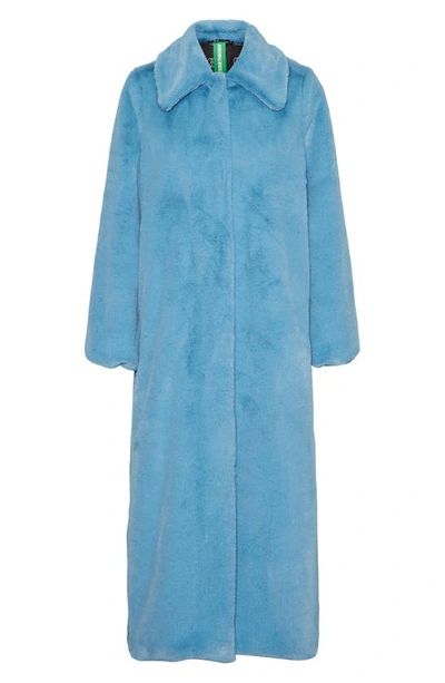 Shop Something New Mila Faux Fur Coat In Blue Jewel