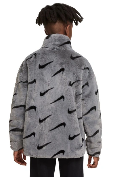 Shop Nike Kids' Sportswear Print Faux Fur Jacket In Dk Smoke Grey/ Black