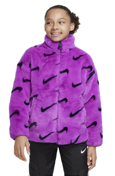 Nike Kids' Sportswear Print Faux Fur Jacket In Purple | ModeSens
