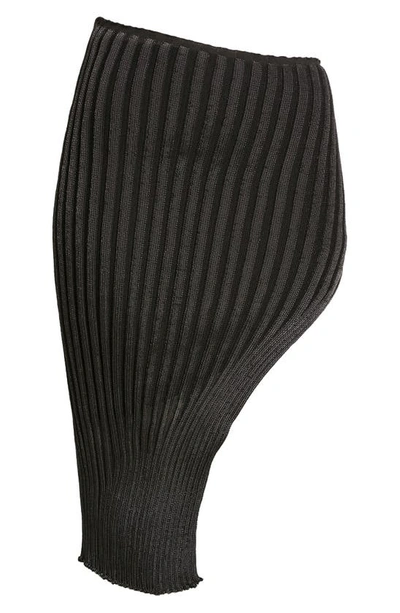 Shop A. Roege Hove Ara Ribbed Asymmetric Organic Cotton Blend Midi Skirt In Black
