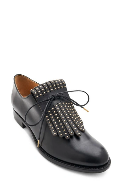 The Office Of Angela Scott Ms. Jane Stud Kiltie Leather Loafers In Black