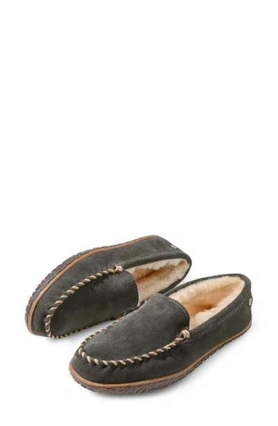 Minnetonka Tobie Water Resistant Genuine Shearling Moccasin Slipper In Charcoal