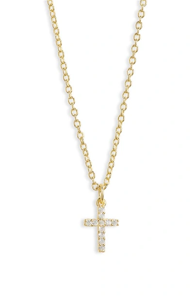 Shop Argento Vivo Sterling Silver Cubic Zirconia Mini Cross Pendant Necklace In Gold