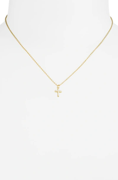 Shop Argento Vivo Sterling Silver Cubic Zirconia Mini Cross Pendant Necklace In Gold